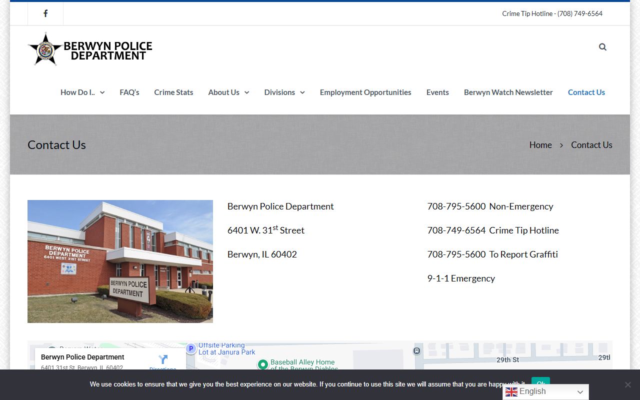 Berwyn Police contact page for released inmates inquiries