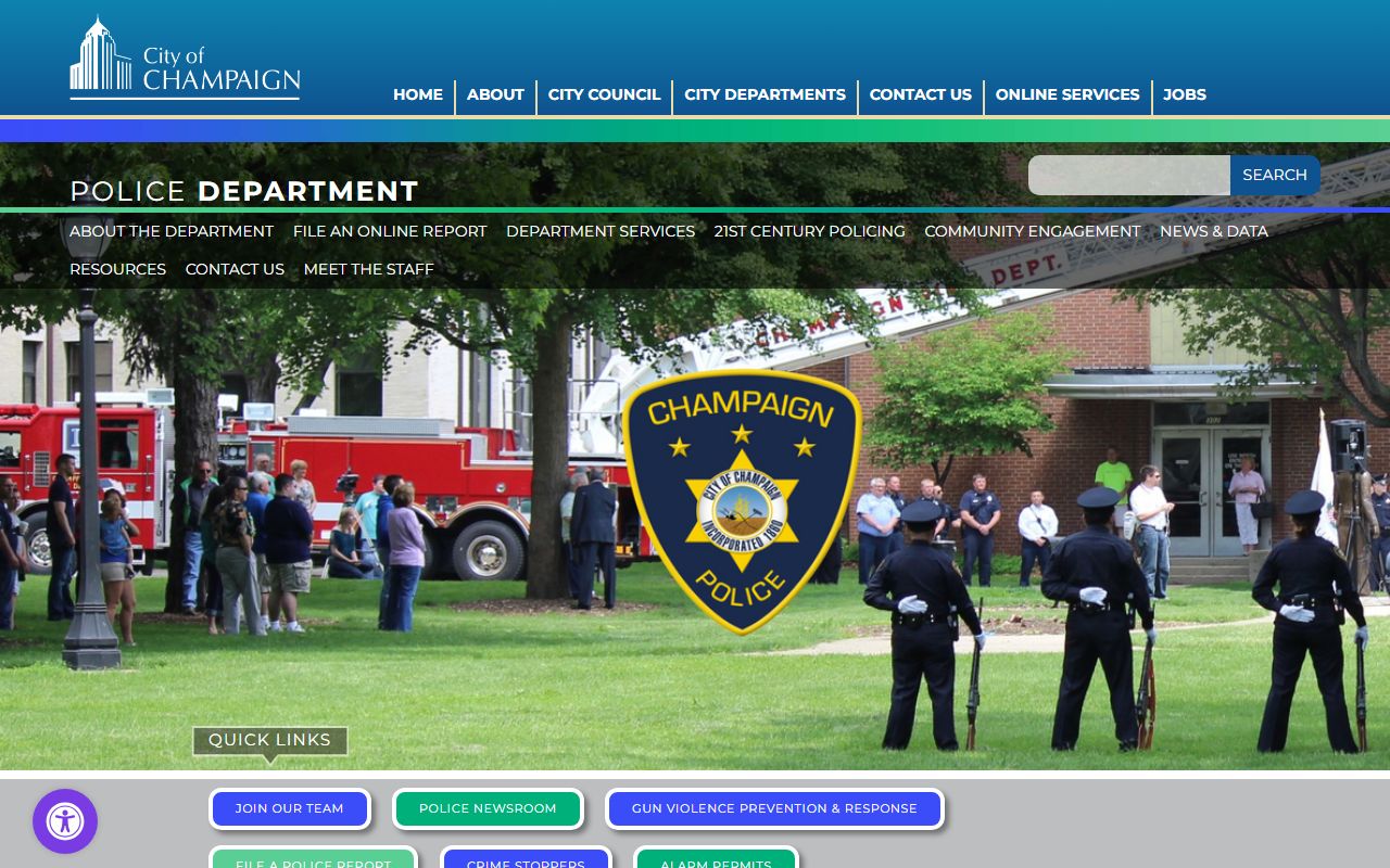 Champaign Police Department homepage for released inmates info