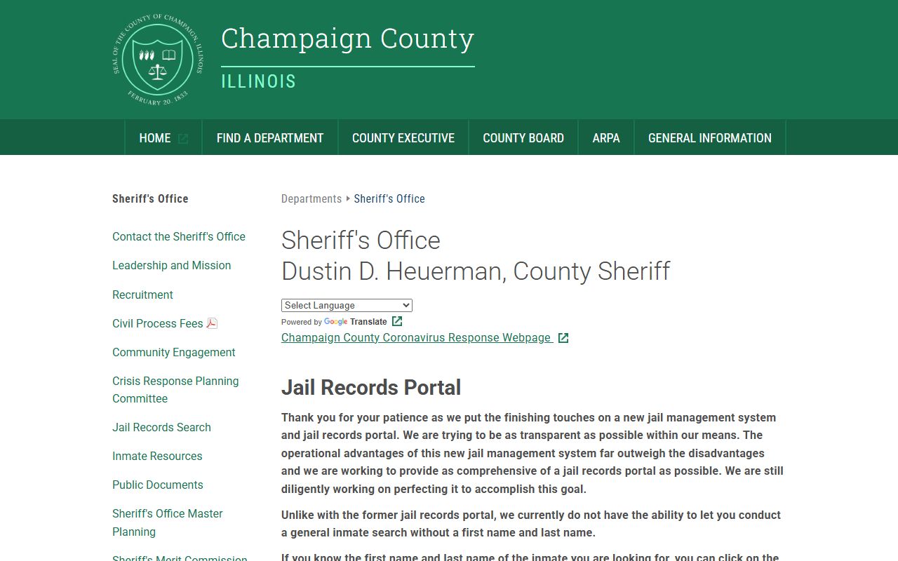 Champaign County Sheriff inmate lookup for released inmates