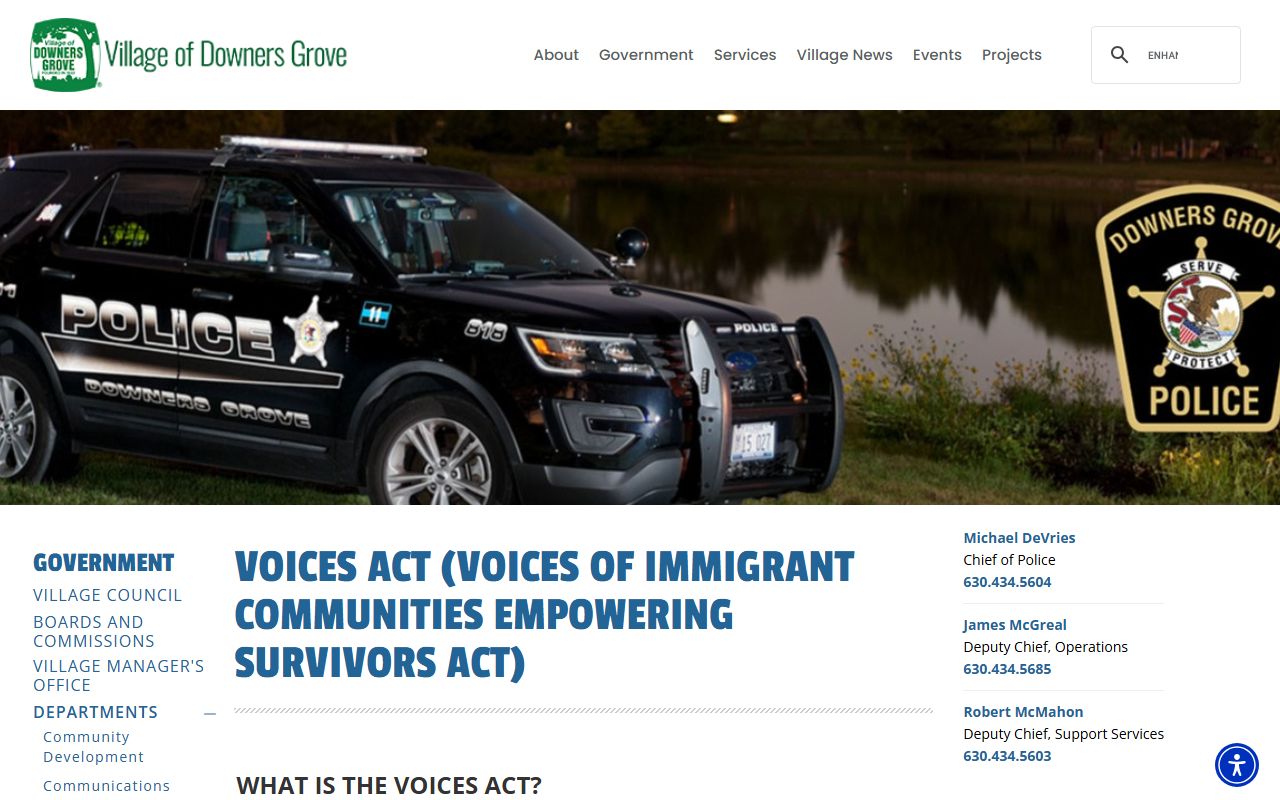 Downers Grove VOICES Act page for released inmates related certifications