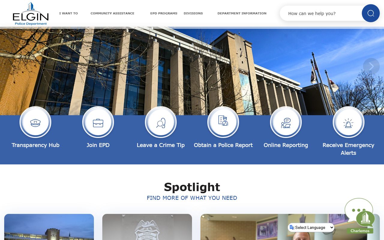 Elgin Police Department homepage for released inmates information