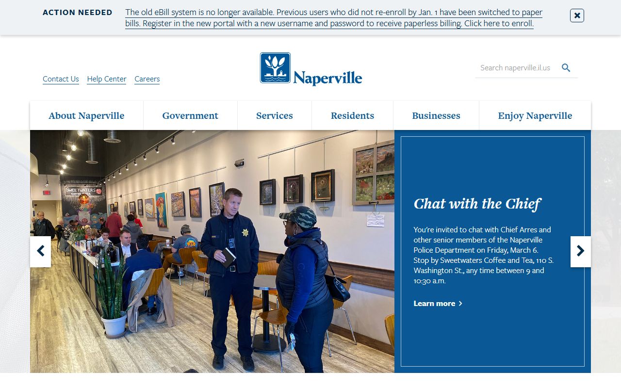 Naperville Police Department homepage for released inmates info