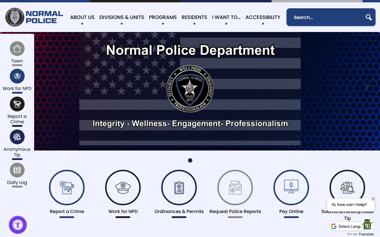 Normal Police Department website page for released inmates information