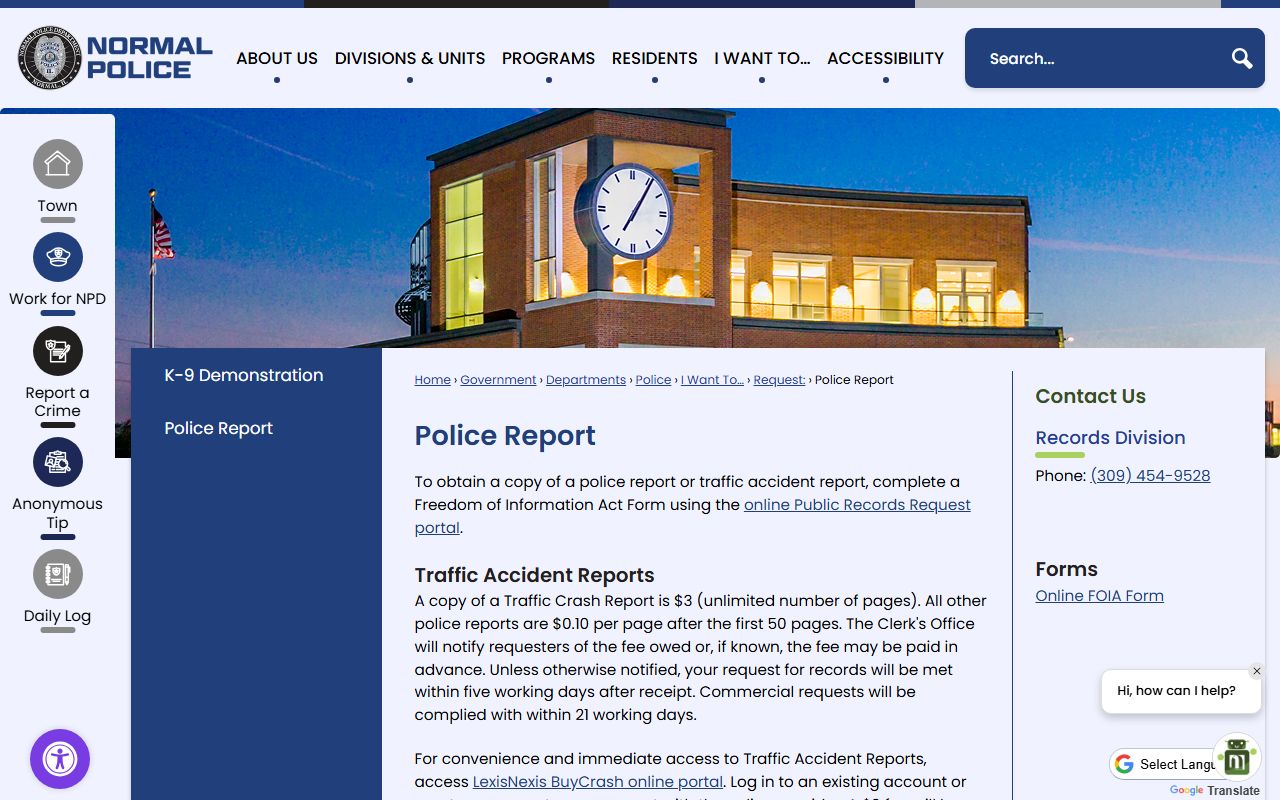 Normal Police report request page for released inmates documents