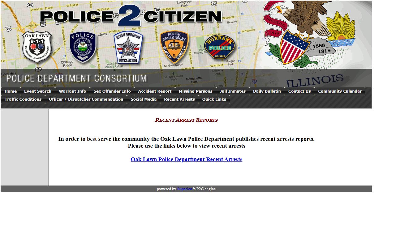 Oak Lawn Police P2C arrest search portal for released inmates