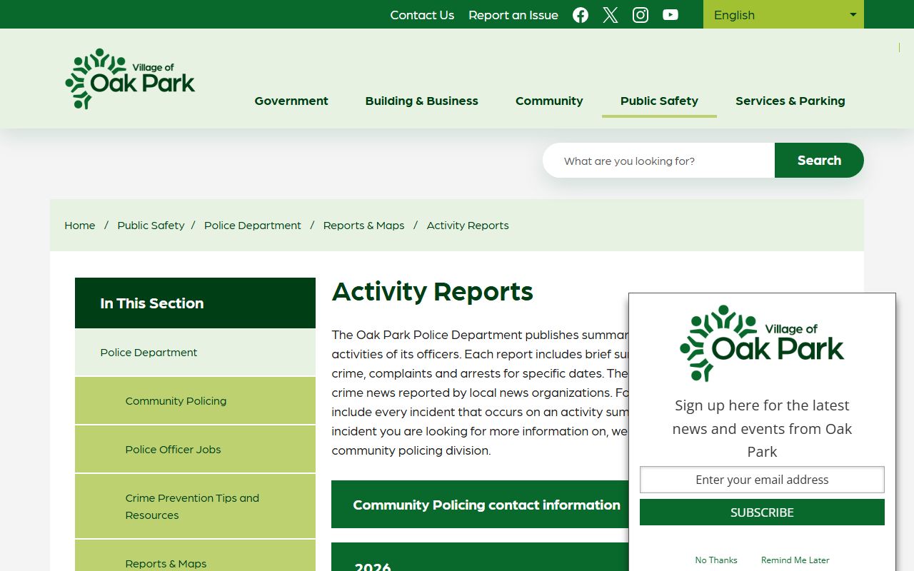 Oak Park Police activity reports for released inmates data