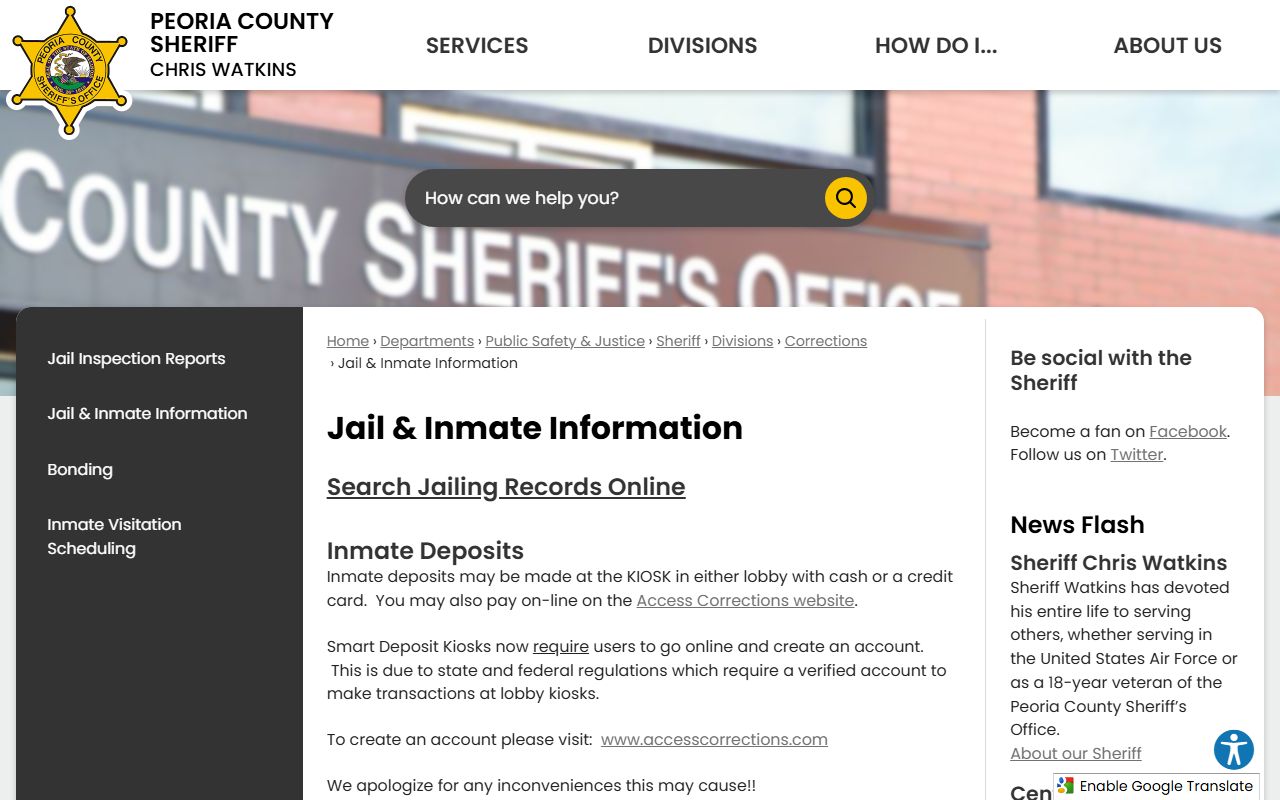 Peoria County jail inmate information page for released inmates