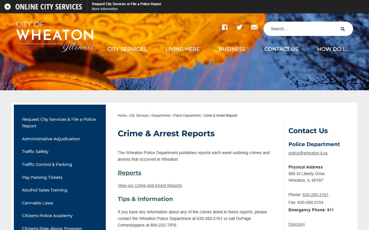 Wheaton crime and arrest reports page for released inmates data