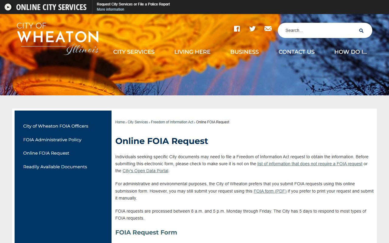 Wheaton online FOIA request form for released inmates records
