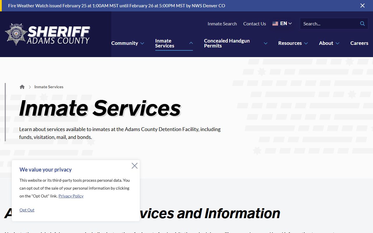 Adams County released inmates inmate services page