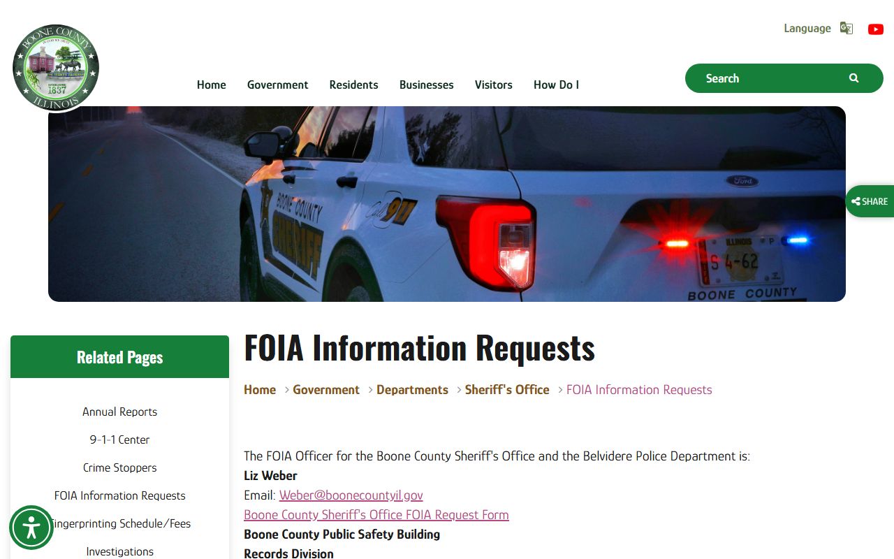 Boone County released inmates FOIA request page