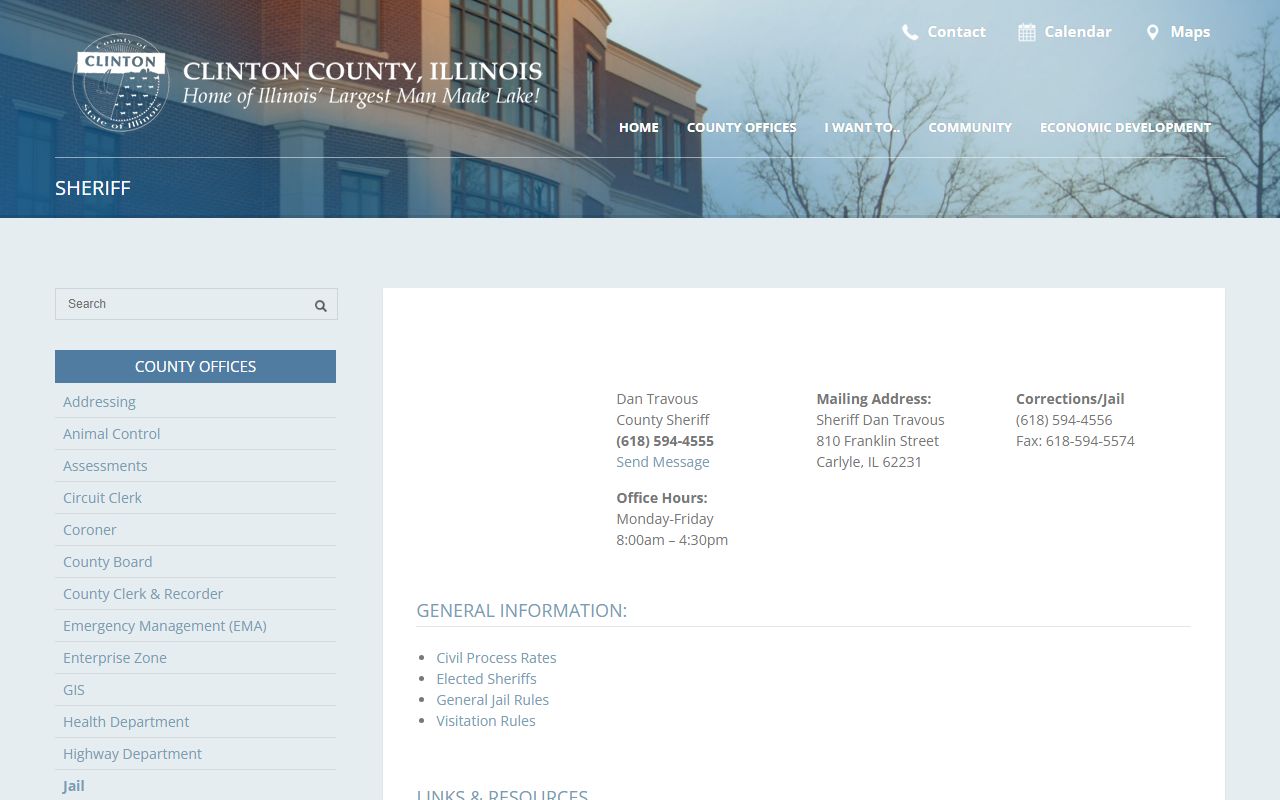 Clinton County Sheriff's Office page on county government website
