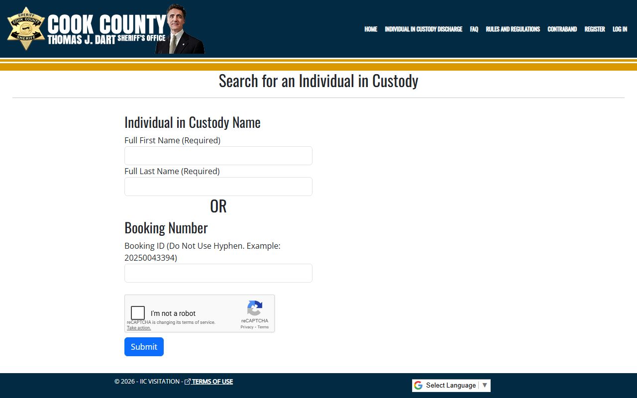 Cook County released inmates inmate locator search portal