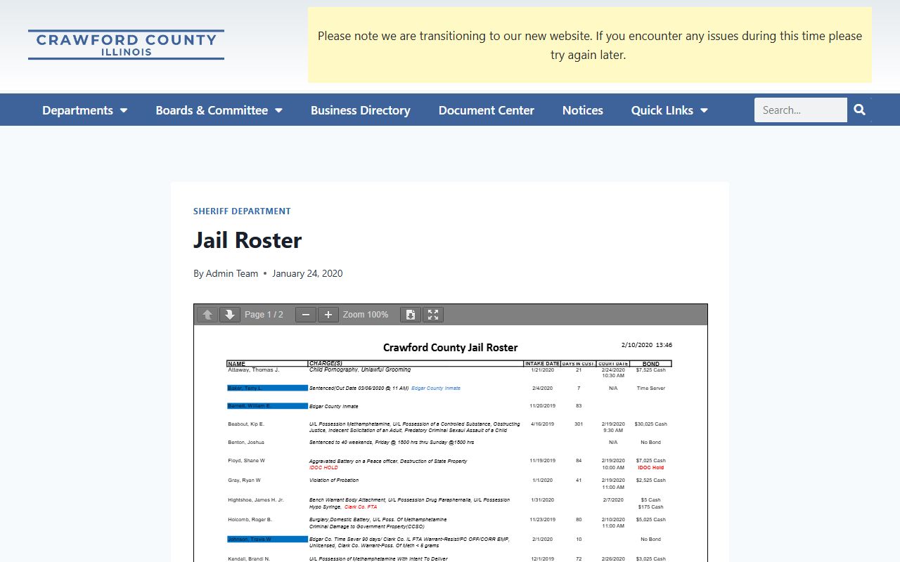 Crawford County released inmates jail roster page