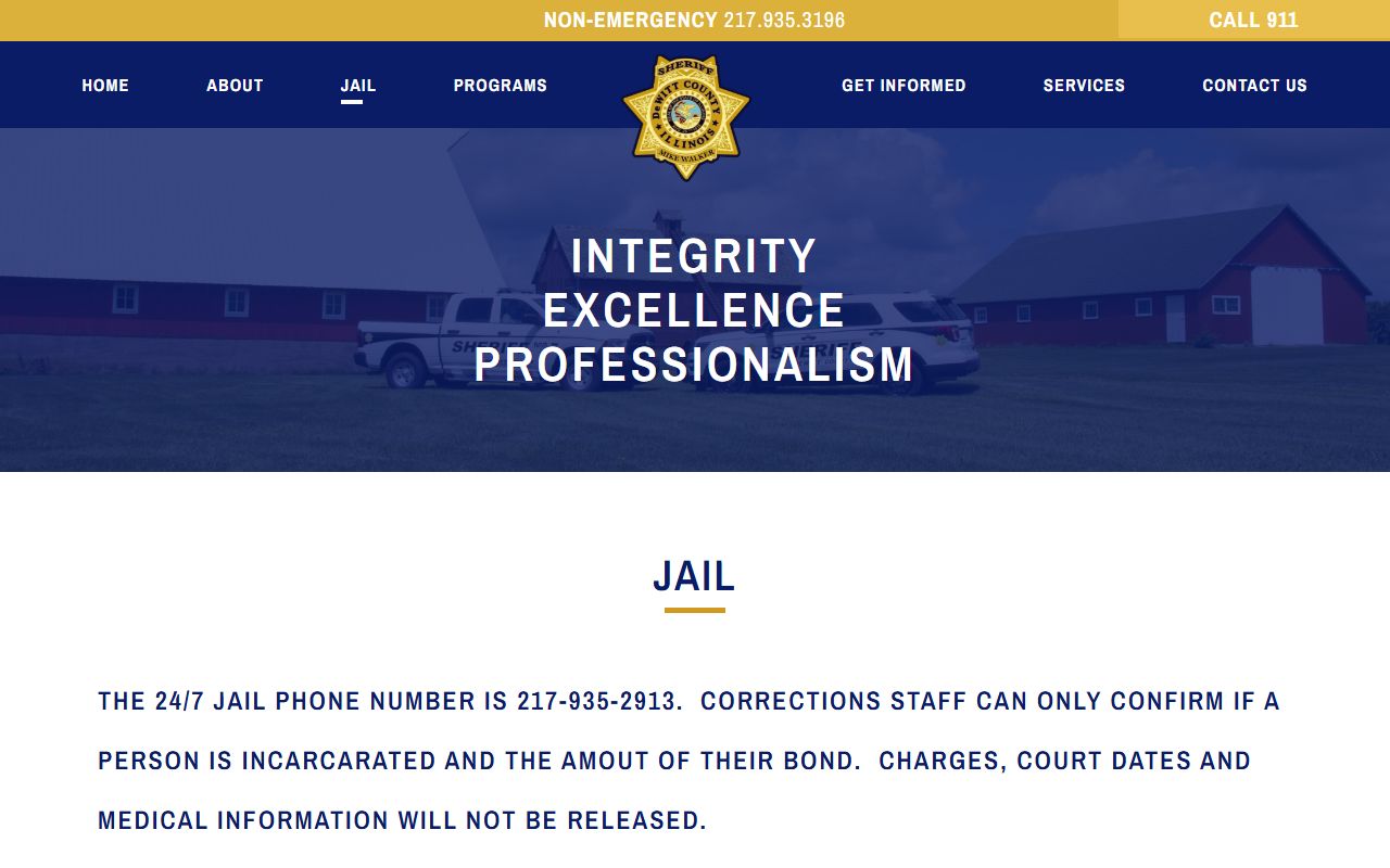 De Witt County jail page with released inmates and visitation info