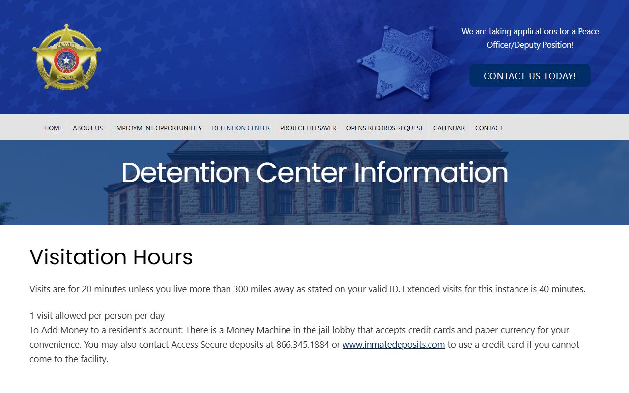 De Witt County detention center information page