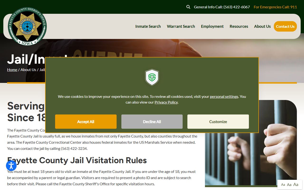 Fayette County jail inmates page for released inmates info