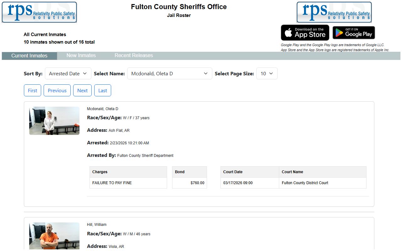 Fulton County jail roster showing inmate details