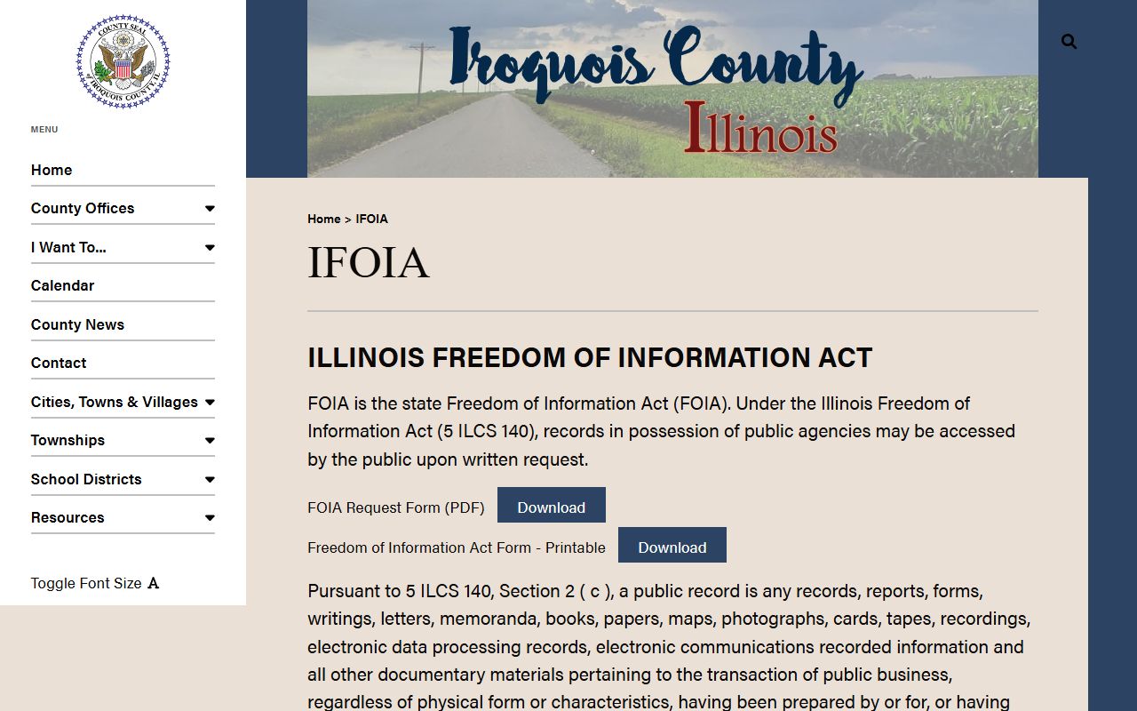 Iroquois County FOIA page released inmates records request