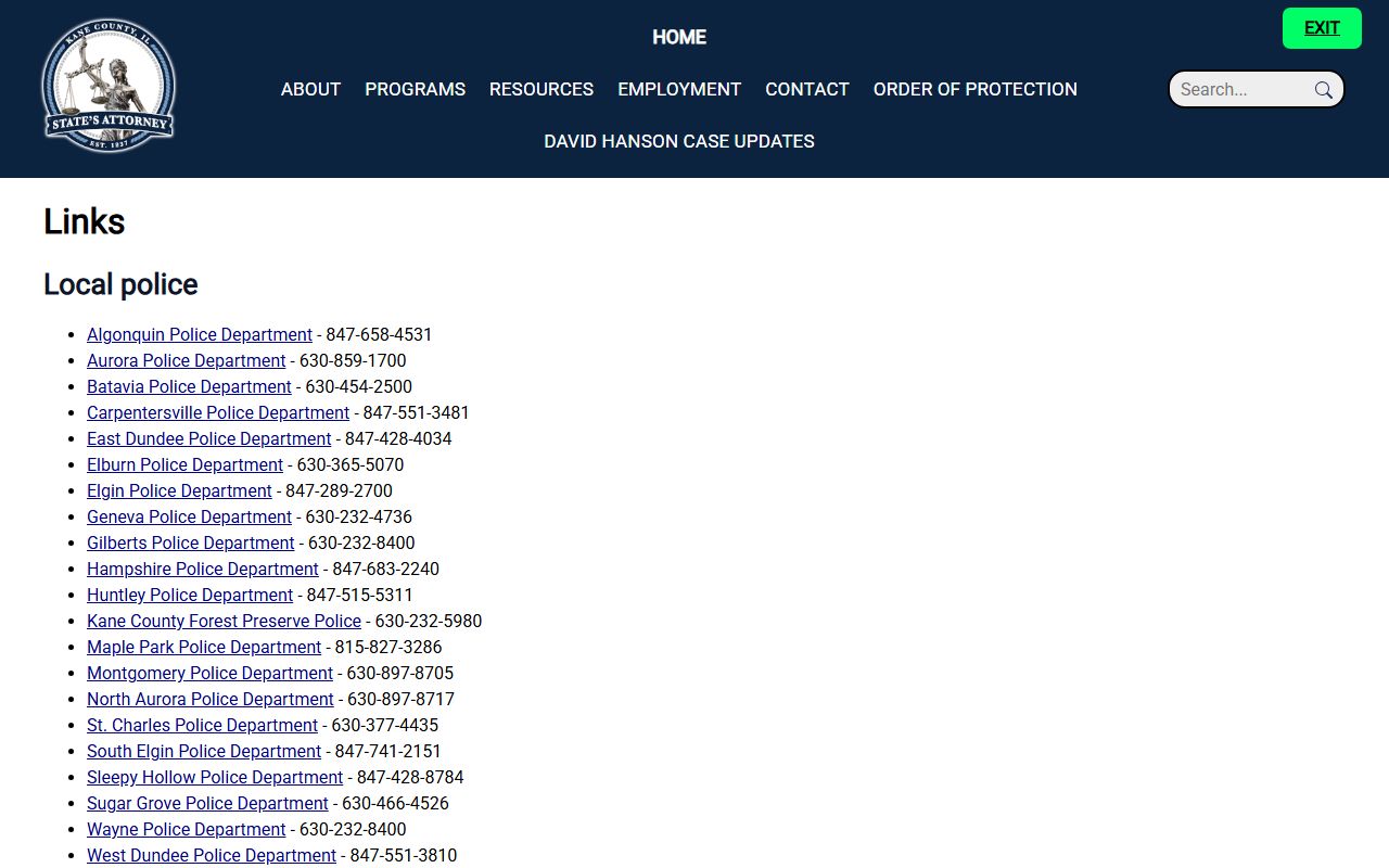 Kane County released inmates state attorney links page