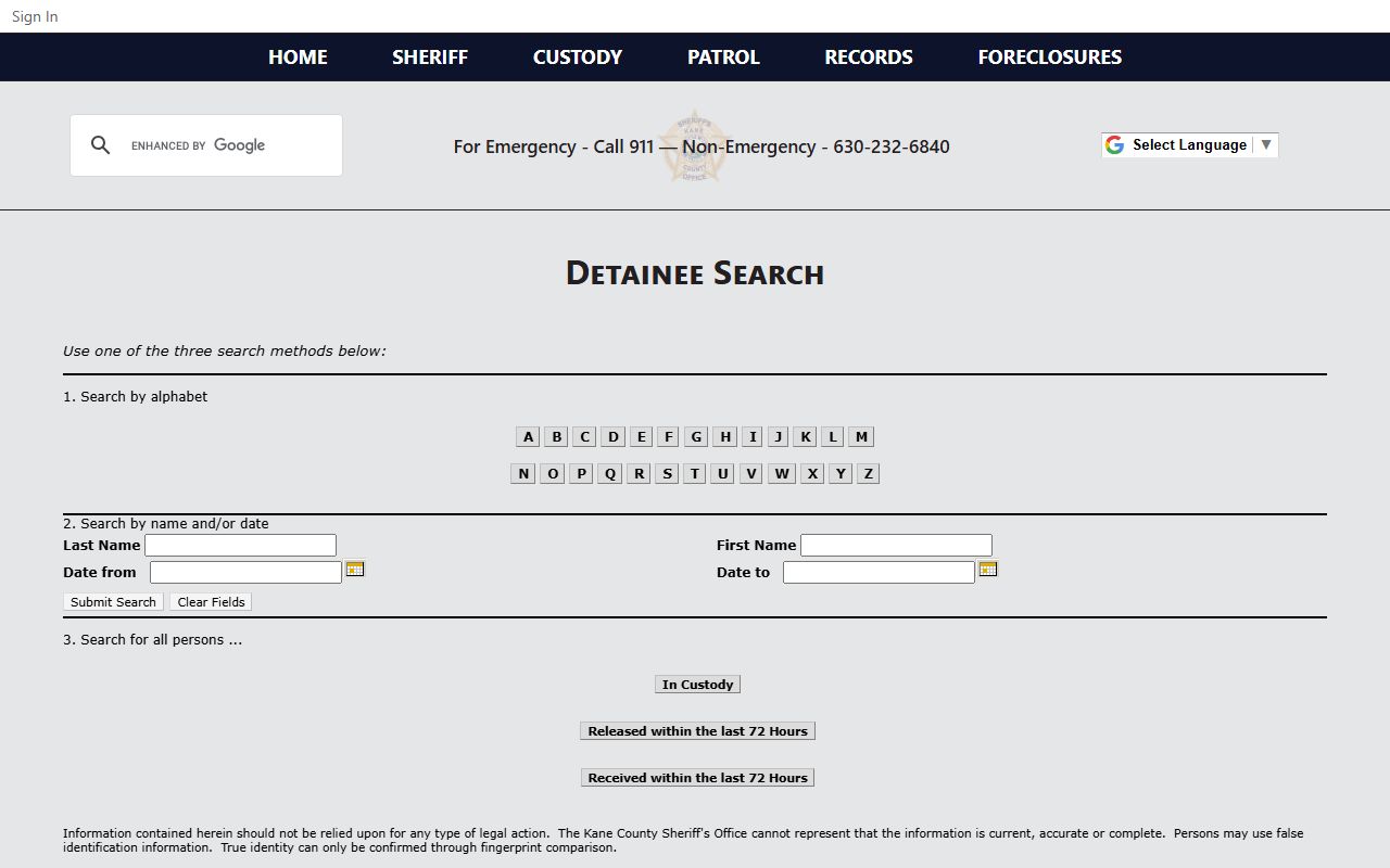 Kane County released inmates detainee search portal