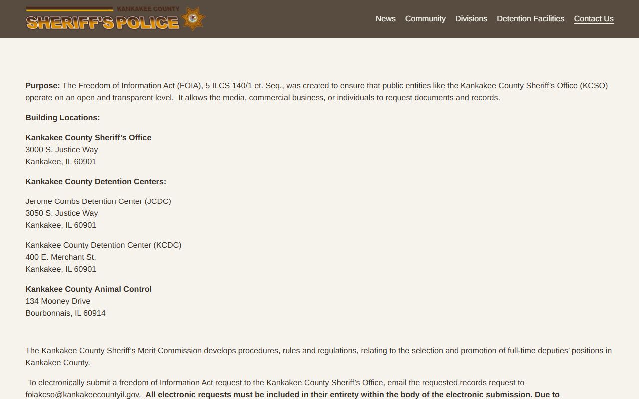 Kankakee County released inmates FOIA request page