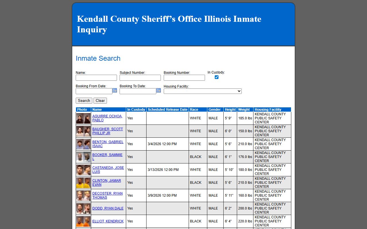 Kendall County released inmates NewWorld inmate search portal