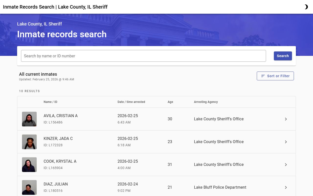 Lake County released inmates corrections records search