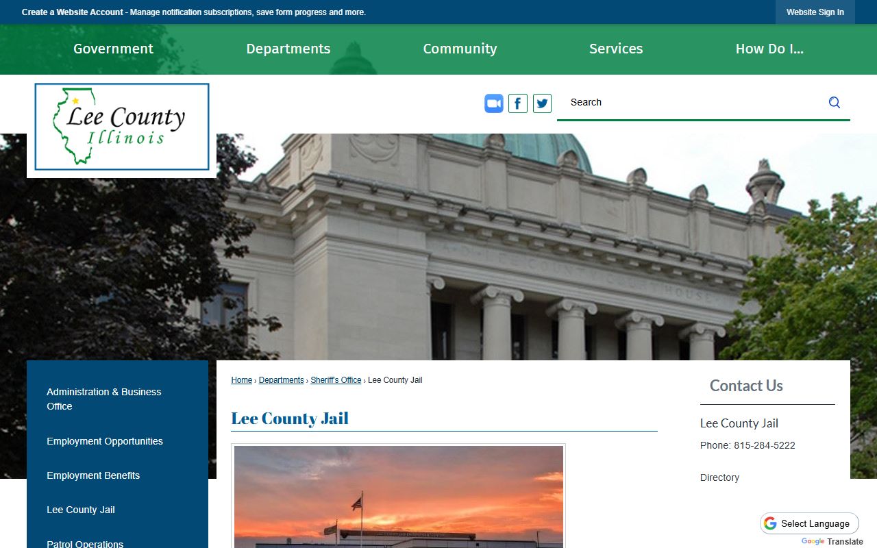Lee County Jail page released inmates visitation details