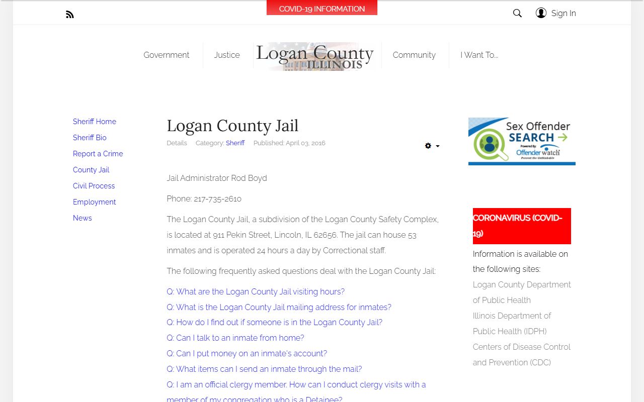Logan County released inmates sheriff office page