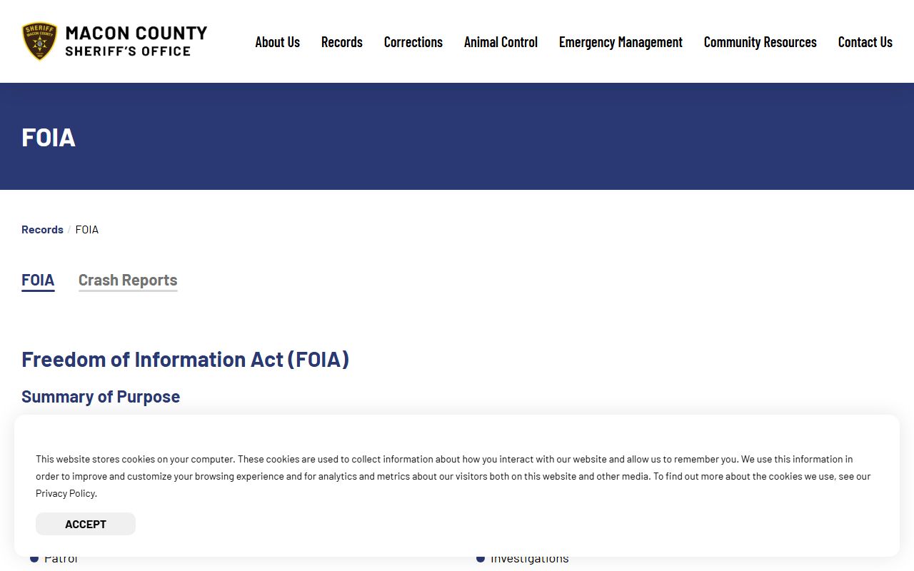 Macon County released inmates FOIA records request page
