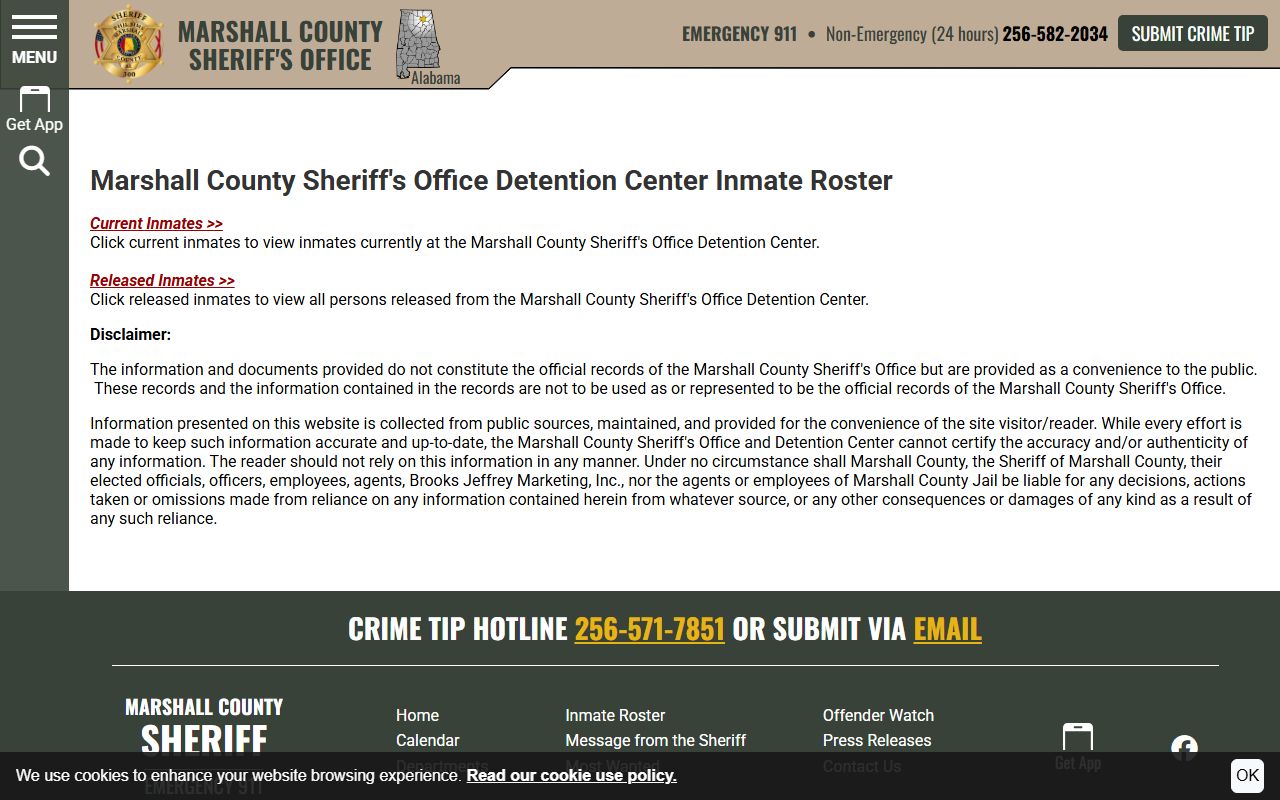 Marshall County released inmates inmate roster page