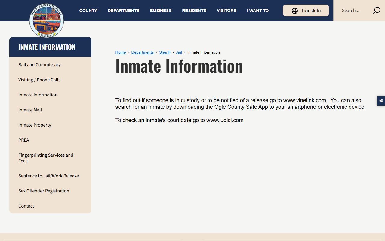 Ogle County released inmates inmate information page