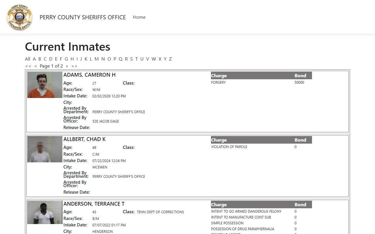 Perry County released inmates ISOMS inmate search portal