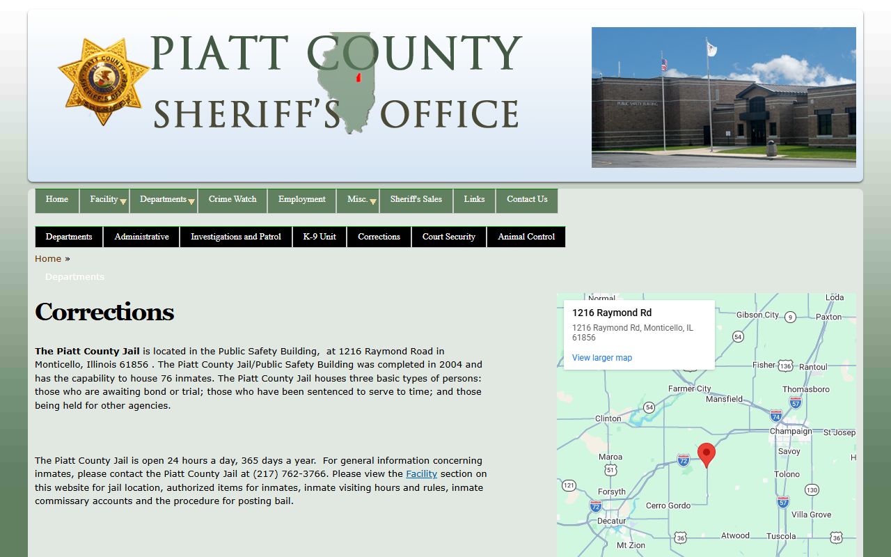 Piatt County released inmates corrections department page