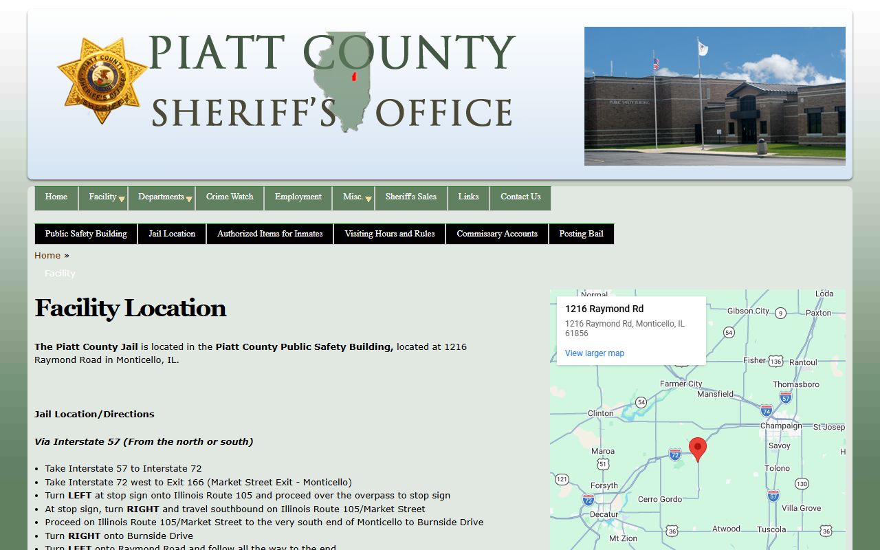 Piatt County released inmates facility location page