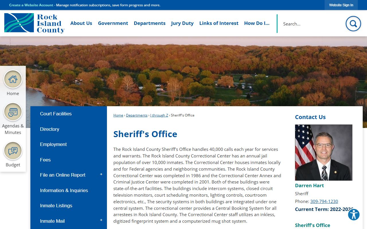 Rock Island County Sheriff office page for released inmates records