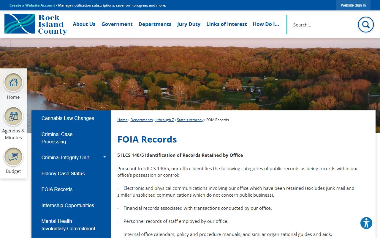 Rock Island County FOIA records page for released inmates requests