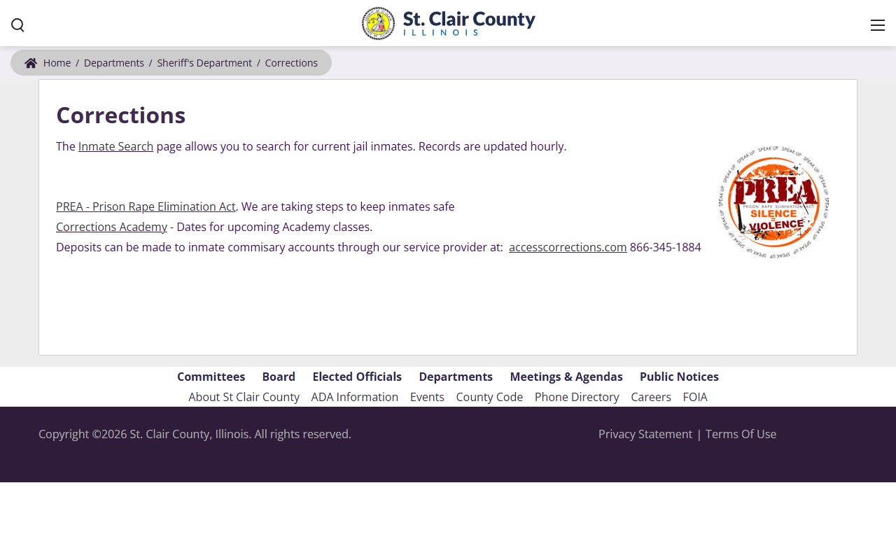 St. Clair County corrections division page for released inmates