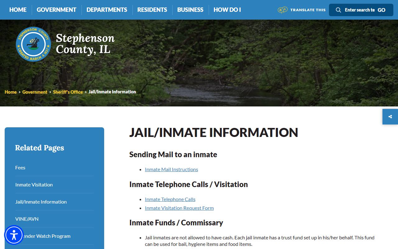 Stephenson County government jail inmate information page
