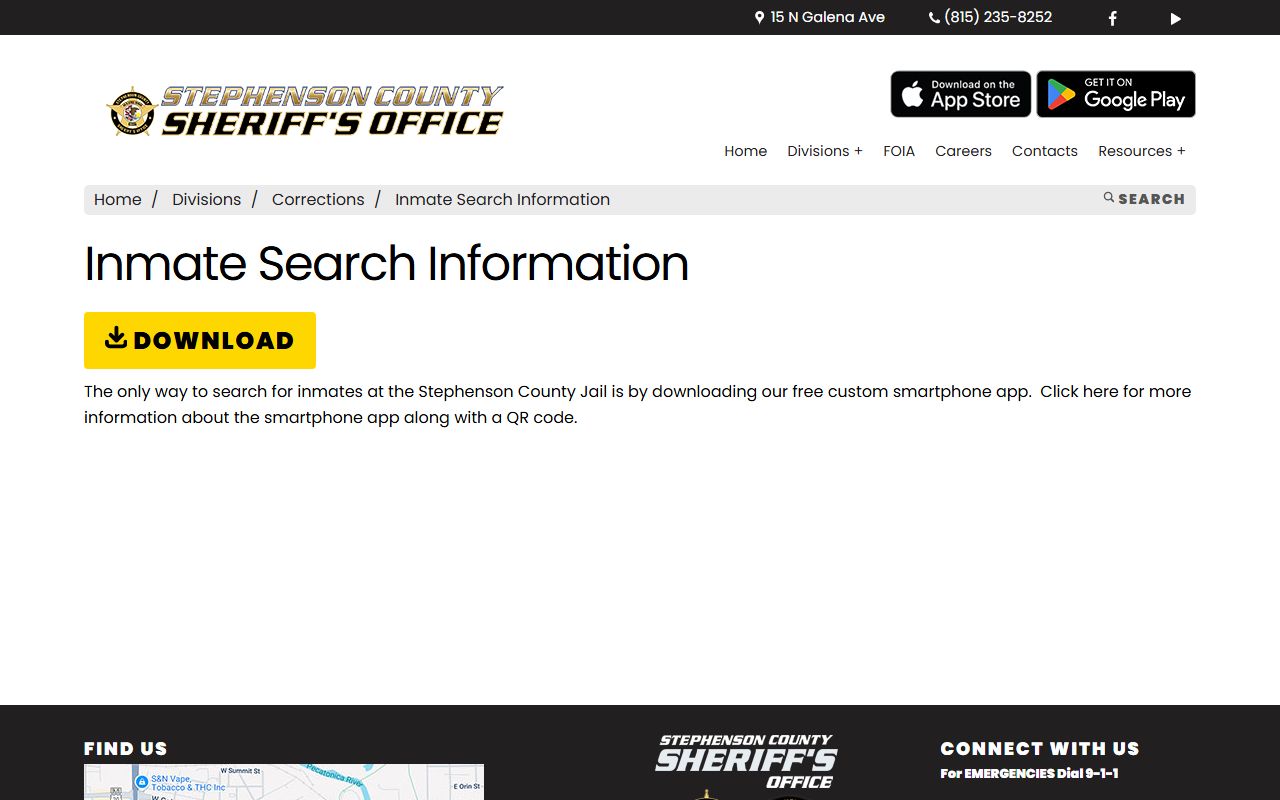 Stephenson County Sheriff inmate search information page