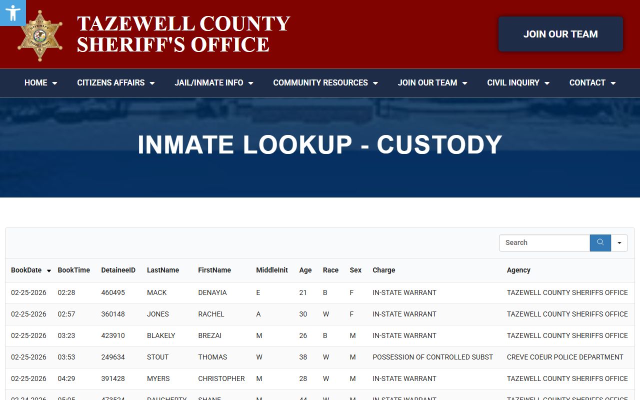 Tazewell County inmate custody lookup for released inmates