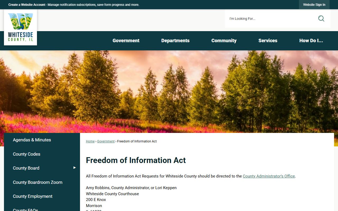 Whiteside County released inmates FOIA request page