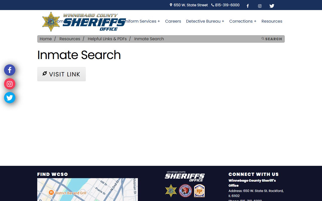 Winnebago County inmate search page for released inmates lookup