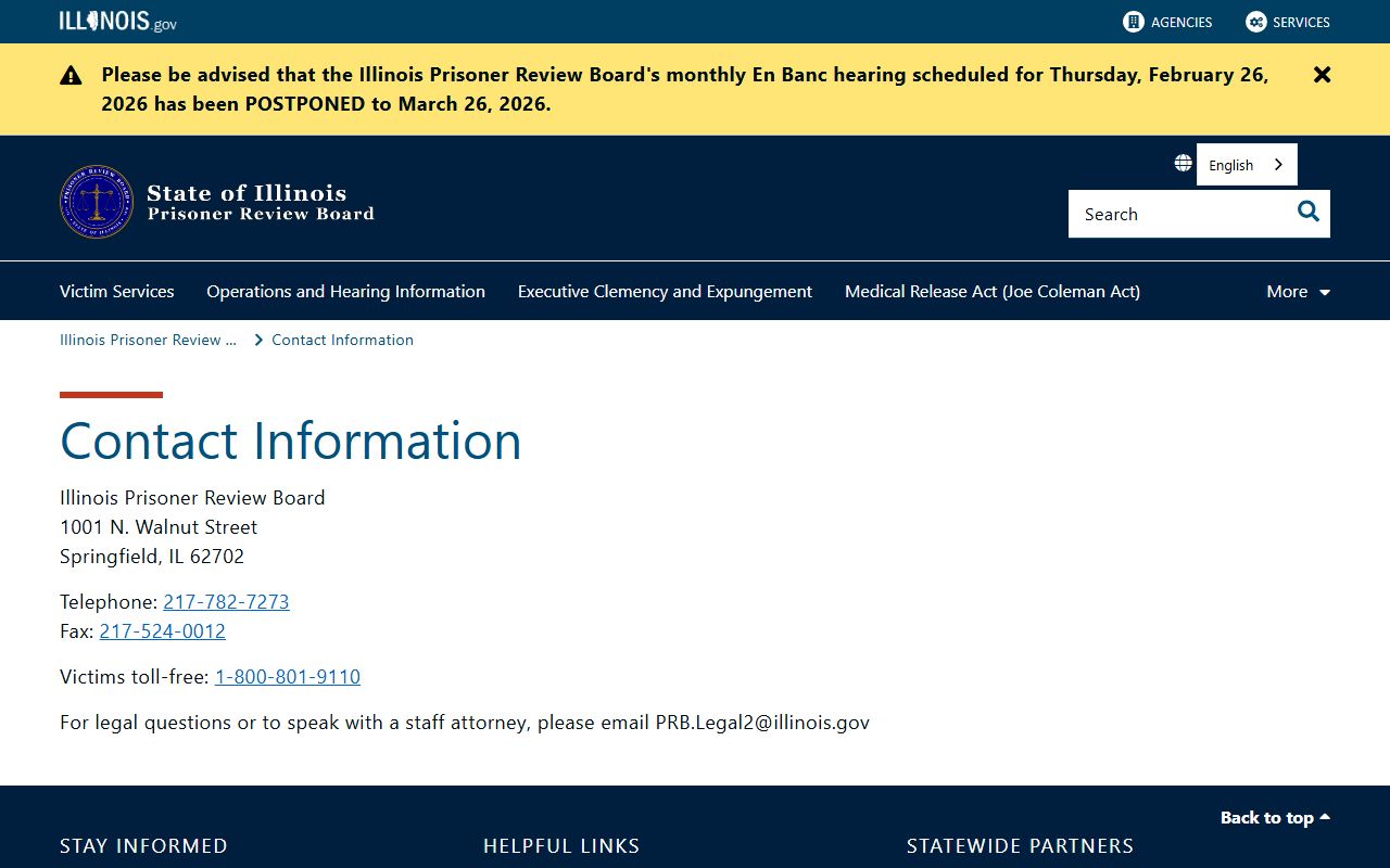 Illinois PRB contact information for released inmates