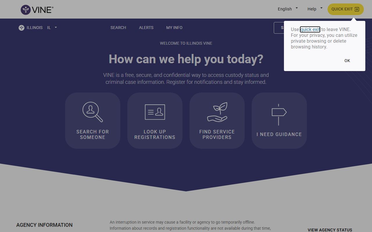 VINELink notification system for Illinois released inmates